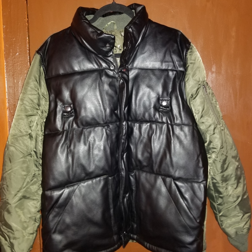 Lightly worn Pu leather bomber jacket